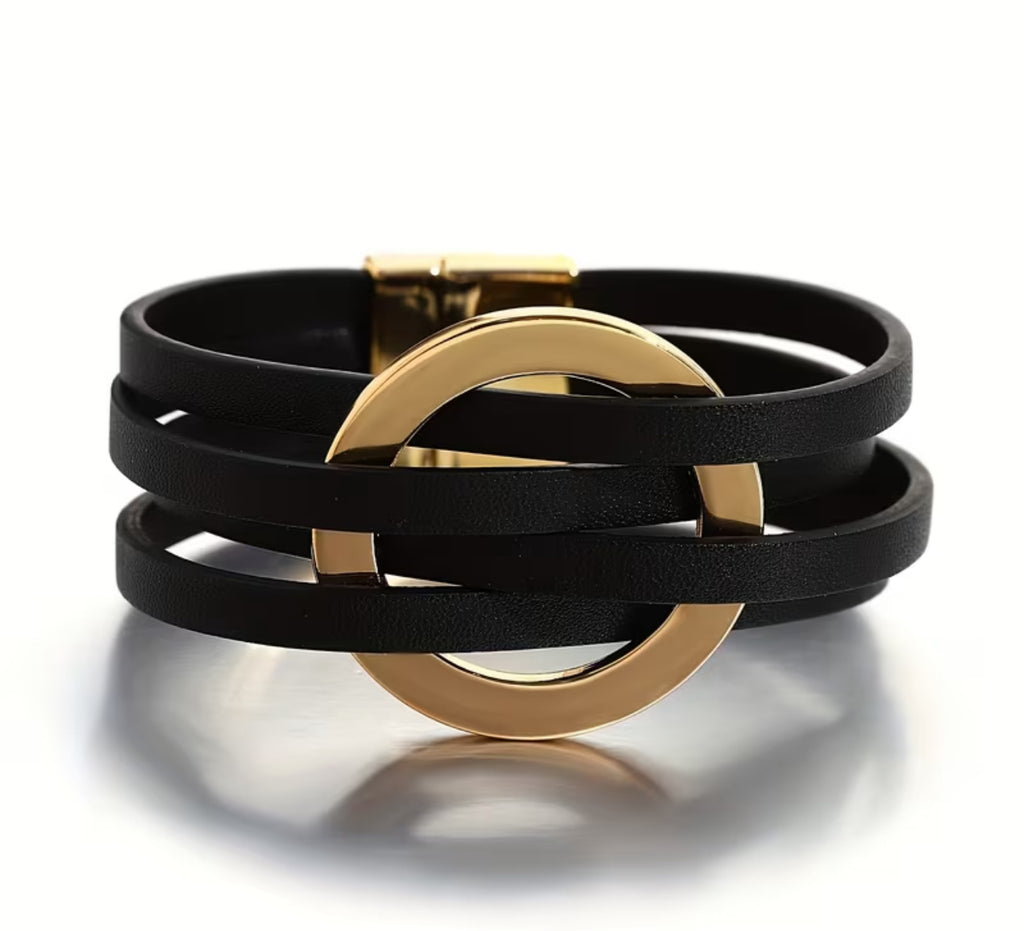 1pc Clasp Multilayer Circle Ring Bracelet - Unisex Artificial Leather Rope Wrap, Magnet Closure for Men & Women, Stackable Layered for Party, Holiday, Casual Attire - Hand Jewelry Gift Suitable for Party Holiday Gifts