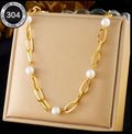 304 Stainless Steel Golden Splicing Imitation Pearl Design Necklace European And American Fashion Niche Light Luxury Elegant And Sweet Women'S Daily Commuting Dating Parties Versatile Gifts