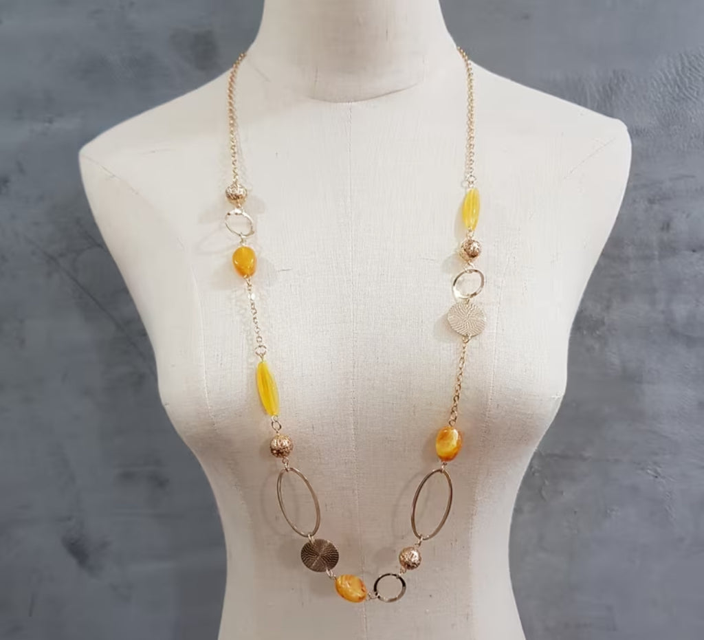 1pc of High-End Niche Geometric Morandi Color Matching Colorful Resin Personalized Candy Color Temperament Easy Hollow Flower Iron Ball Round Ring Oval Ring Iron Sheet Long Women'S Sweater Chain Acrylic Long Necklace