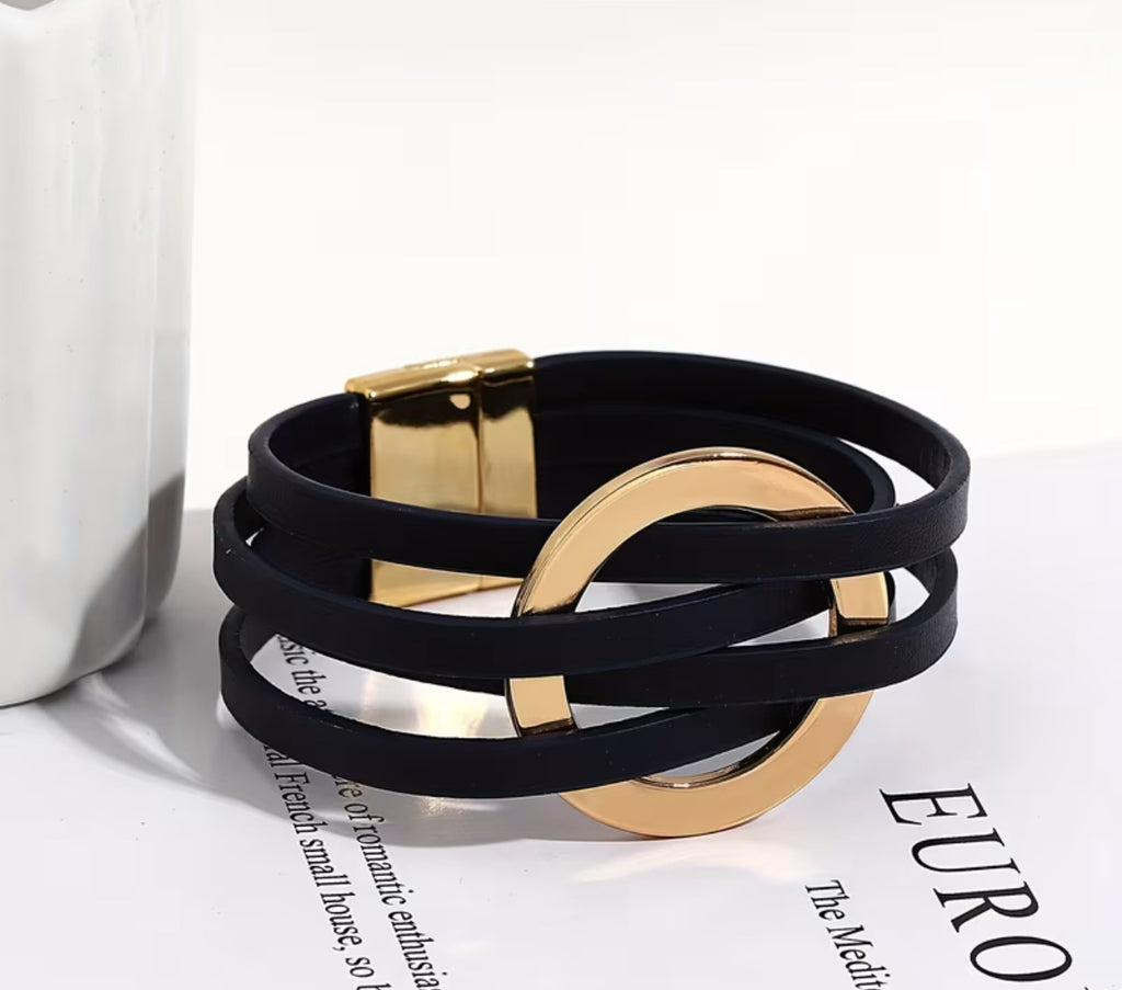 1pc Clasp Multilayer Circle Ring Bracelet - Unisex Artificial Leather Rope Wrap, Magnet Closure for Men & Women, Stackable Layered for Party, Holiday, Casual Attire - Hand Jewelry Gift Suitable for Party Holiday Gifts