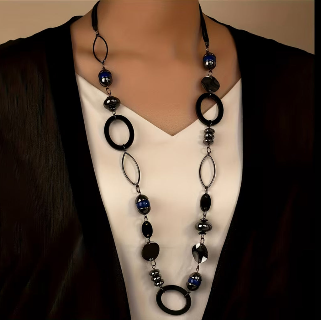 Bohemian Style Hollow Oval Geometric Mixed Design Women's Fashion Long Necklace Sweater Chain
