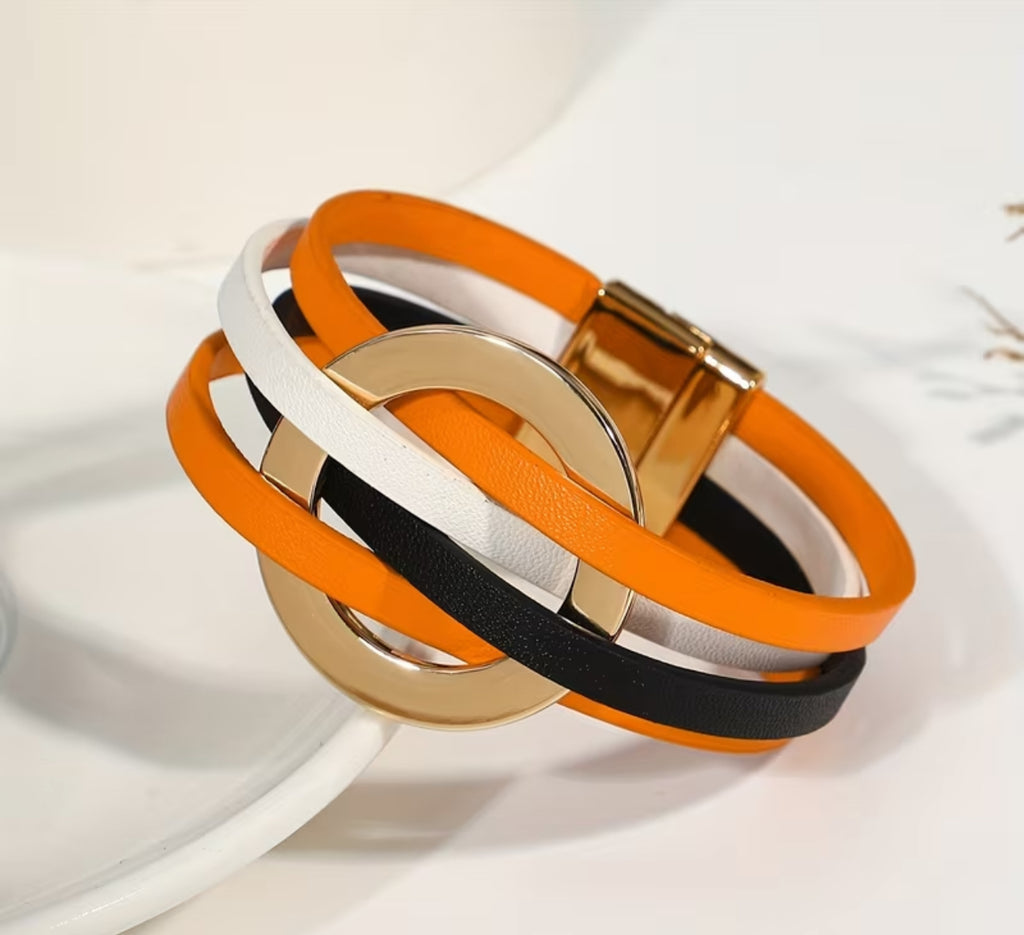 1pc Clasp Multilayer Circle Ring Bracelet - Unisex Artificial Leather Rope Wrap, Magnet Closure for Men & Women, Stackable Layered for Party, Holiday, Casual Attire - Hand Jewelry Gift Suitable for Party Holiday Gifts